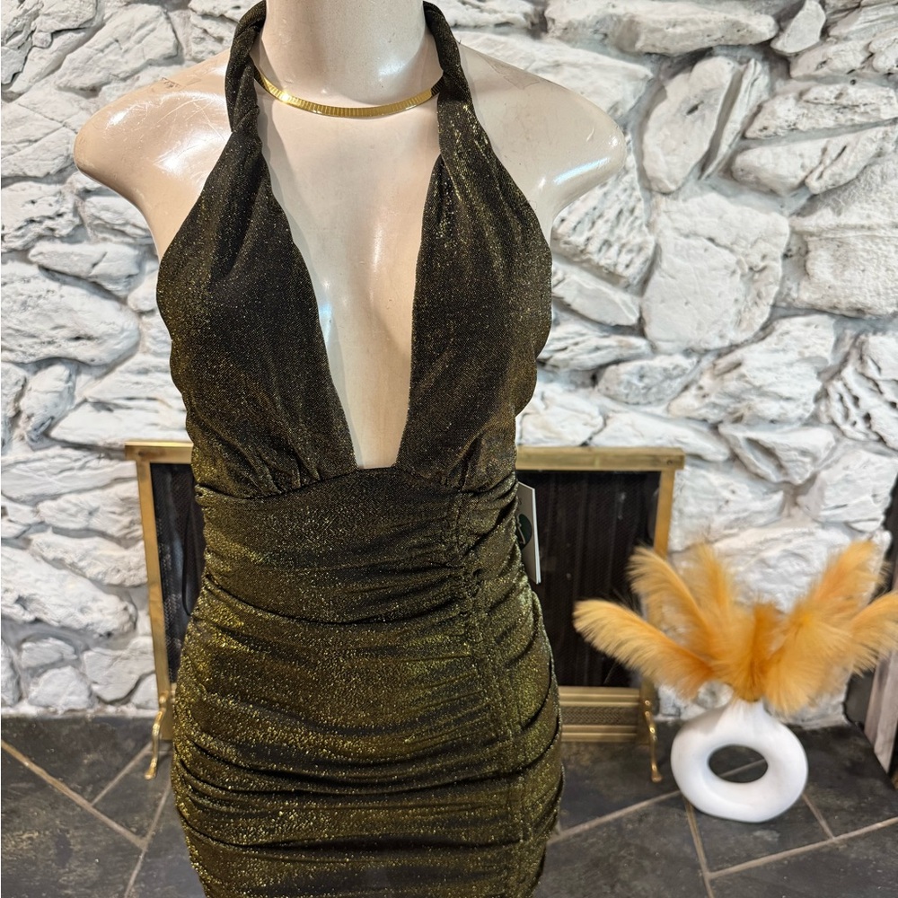 Elegant Halter Neck Metallic Dress